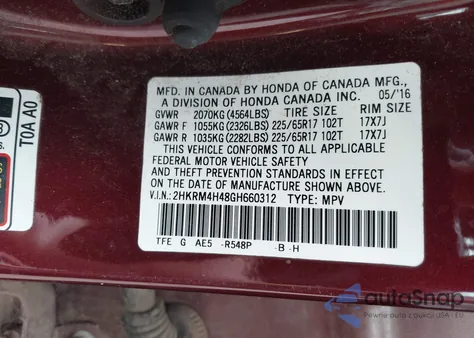 2016 Honda Cr-V Se z USA, uszkodzony, nr VIN 2HKRM4H48GH660312